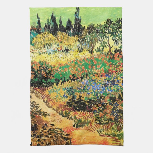 Flowering Garden with Path by Vincent van Gogh Kitchen Towel (Vertical)