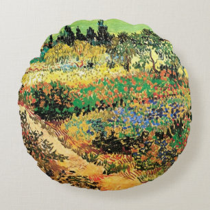 Flowering Garden with Path by Vincent van Gogh Round Pillow