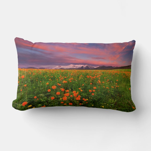 Flowering Globe Flower Lumbar Pillow (Front)
