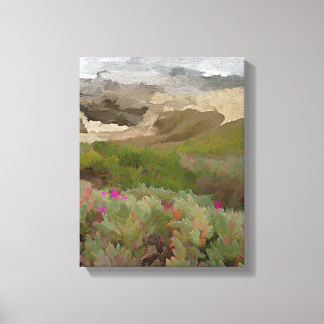 Flowering Iceplants by the Ocean Canvas Print (Front)