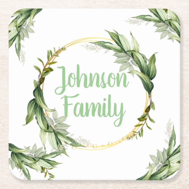 Flowering Olive Tree Branches  Square Paper Coaster (Front)