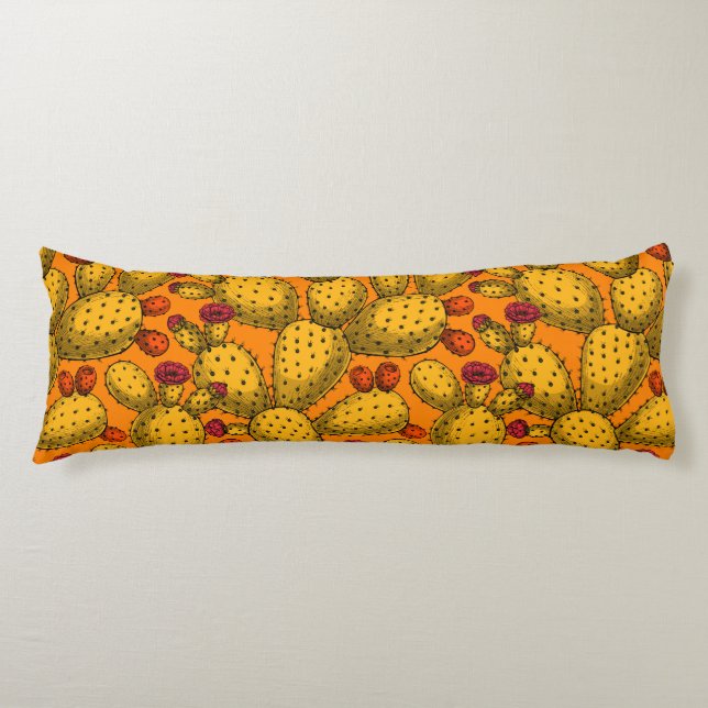 Flowering opuntia in yellow body pillow (Front)
