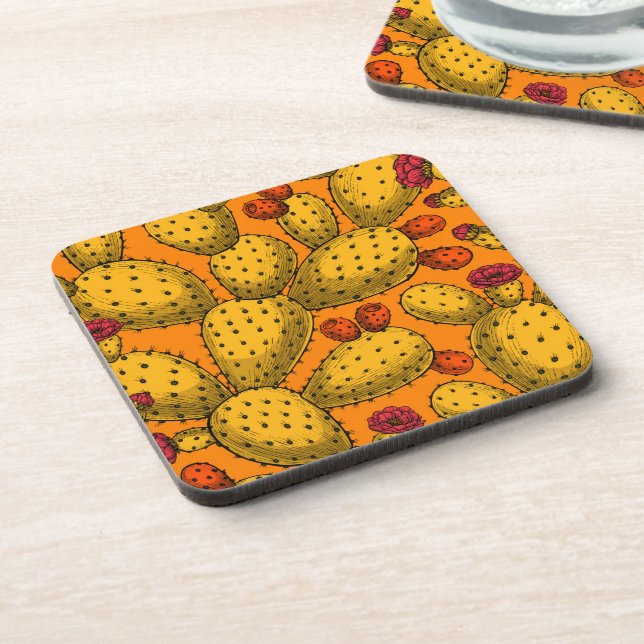 Flowering opuntia in yellow coaster (Left Side)