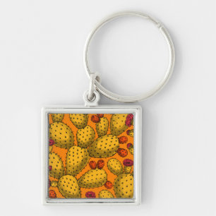 Flowering opuntia in yellow keychain