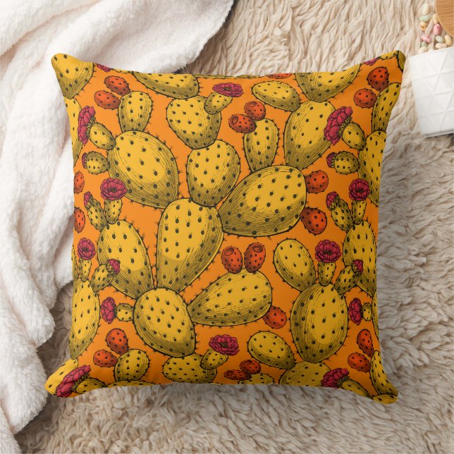 Flowering opuntia in yellow throw pillow (Blanket)