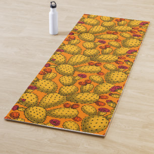 Flowering opuntia in yellow yoga mat