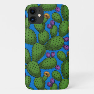 Flowering opuntia on blue iPhone 11 case