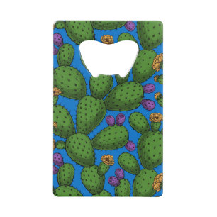 Flowering opuntia on blue credit card bottle opener