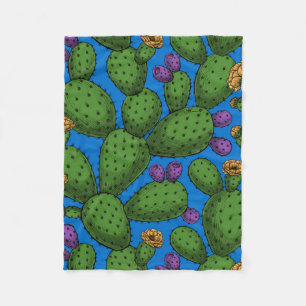 Flowering opuntia on blue fleece blanket
