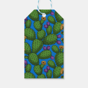 Flowering opuntia on blue gift tags