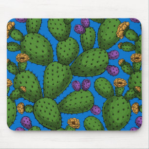 Flowering opuntia on blue mouse pad
