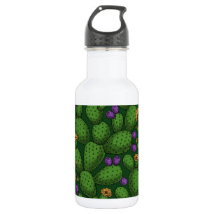 Flowering opuntia on dark green 532 ml water bottle