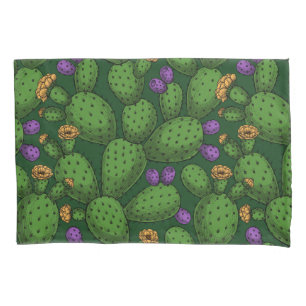Flowering opuntia on dark green pillowcase