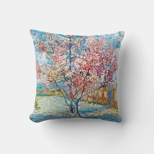 Flowering Peach Tree, Van Gogh Throw Pillow (Front)
