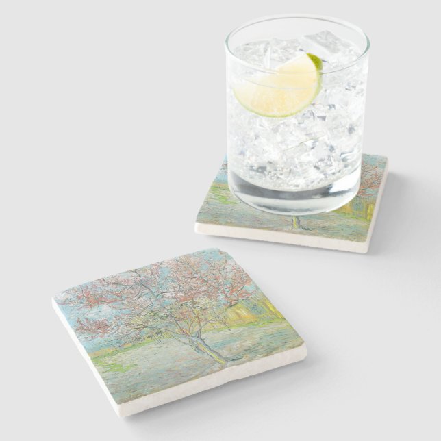 Flowering Peach Tree | Vincent van Gogh Stone Coaster (Side)