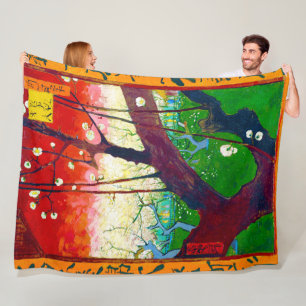 Flowering Plum Tree (after Hiroshige), Van Gogh Fleece Blanket