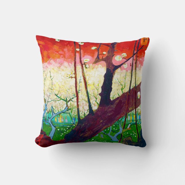 Flowering Plum Tree (after Hiroshige), Van Gogh Throw Pillow (Front)