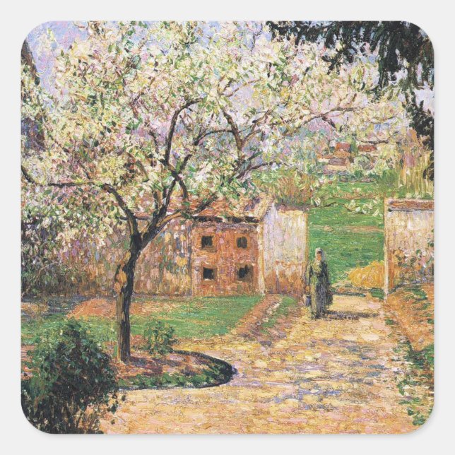 Flowering Plum Tree, Eragny Camille Pissarro   Square Sticker (Front)