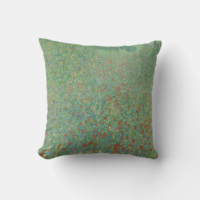 Flowering Poppies - Gustav Klimt Throw Pillow (Front)