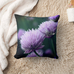 Flowering Purple Scallion Onion Close Up  Throw Pillow