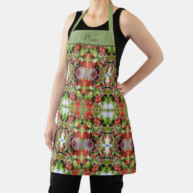 Flowering Quince Red Blossom Abstract Personalized Apron (Insitu)