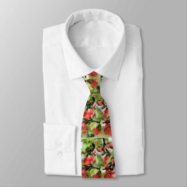 Flowering Quince Red Blossoms Art Tie (Tied)