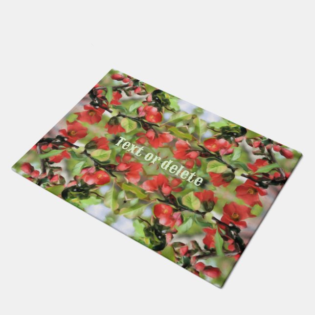 Flowering Quince Red Blossoms Personalized Doormat (Angled)