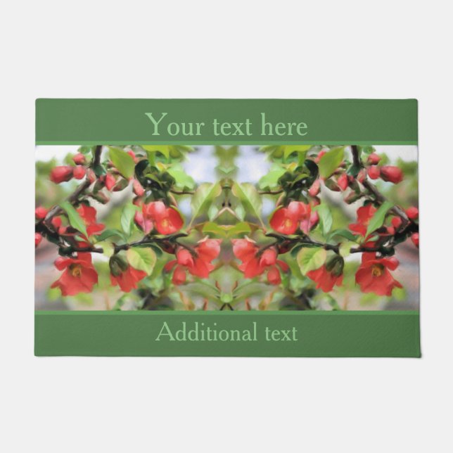 Flowering Quince Red Blossoms Personalized Doormat (Front)