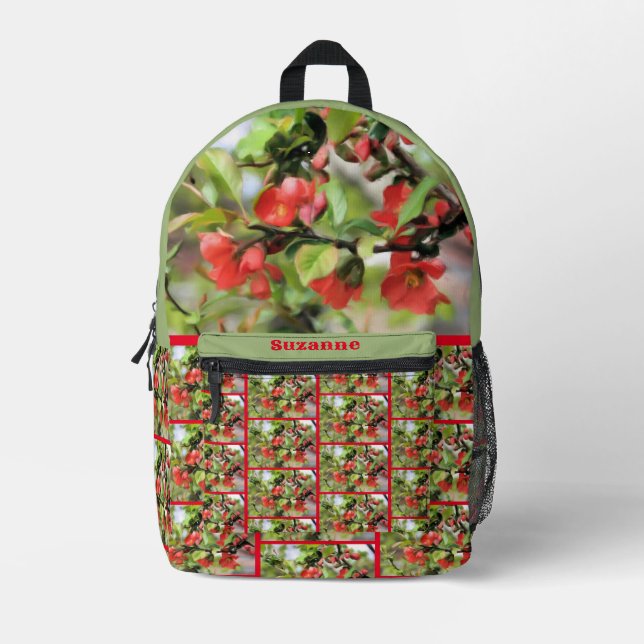 Flowering Quince Red Blossoms Personalized Printed Backpack (Front)