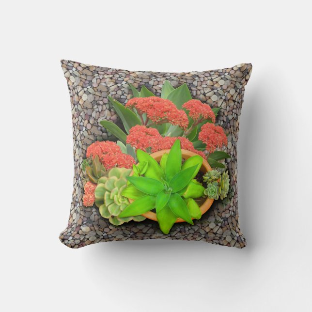 Flowering succulents throw pillow (Front)