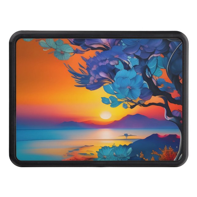 Flowering Tree at the Lake at sunrise Trailer Hitch Cover (Front)