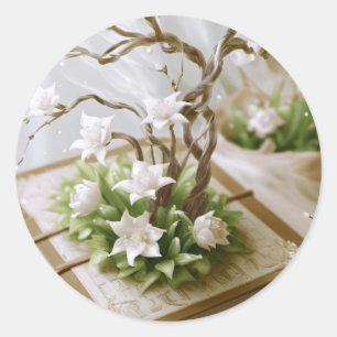 Flowering Tree Growing From a Book Classic Round Sticker