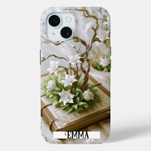 Flowering Tree Growing From a Book Custom Name iPhone 15 Case