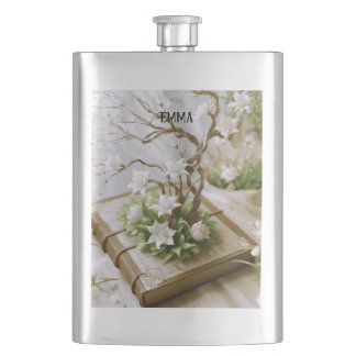 Flowering Tree Growing From a Book Custom Name Hip Flask