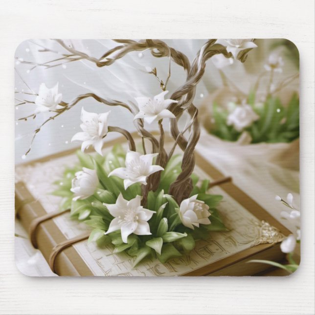 Flowering Tree Growing From a Book Mouse Pad (Front)