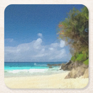 Flowering Trees at the Beach Square Paper Coaster