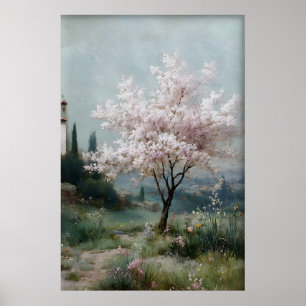 Flowering Trees Print, Antique Spring Field Poster