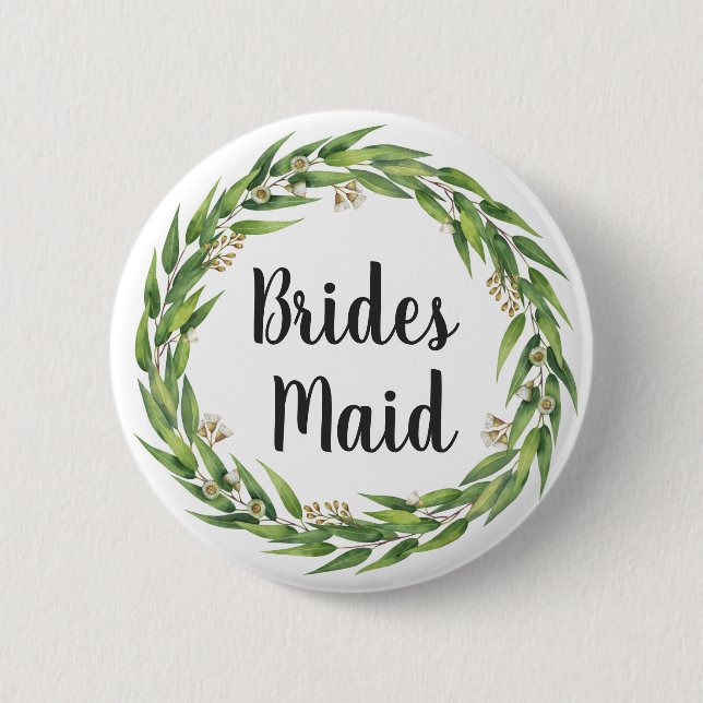 Flowering Willow Foliage Wreath Bridesmaid 2 Inch Round Button (Front)