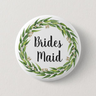 Flowering Willow Foliage Wreath Bridesmaid 2 Inch Round Button