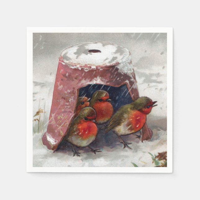 Flowerpot Shelter for English Robins Napkin (Front)