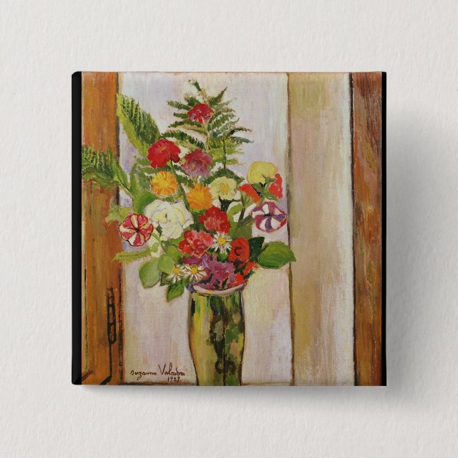 Flowers, 1929 2 inch square button (Front)
