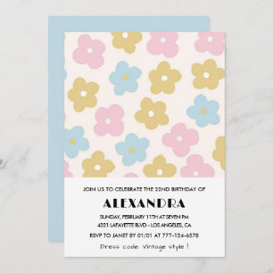 Flowers 22nd birthday invitations Retro Blue Pink 
