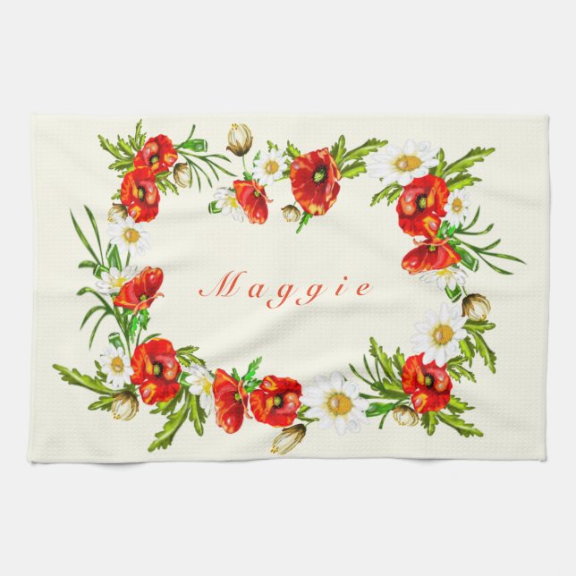 Flowers + Add Your Name / Text / Colour Kitchen Towel (Horizontal)