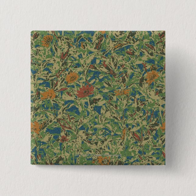 Flowers against leaf camouflage pattern 2 inch square button (Front)