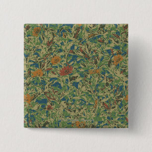 Flowers against leaf camouflage pattern 2 inch square button