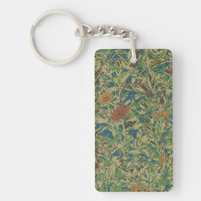 Flowers against leaf camouflage pattern keychain (Front)