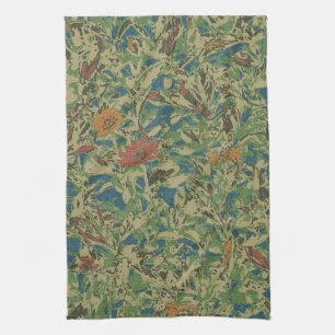 Flowers against leaf camouflage pattern kitchen towel