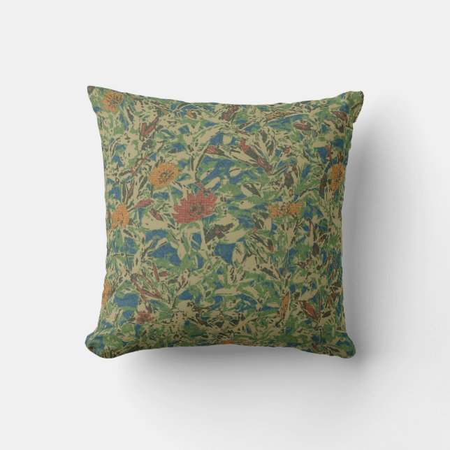 Flowers against leaf camouflage pattern throw pillow (Front)