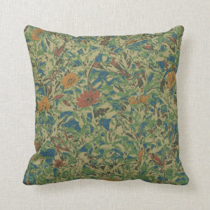 Flowers against leaf camouflage pattern throw pillow
