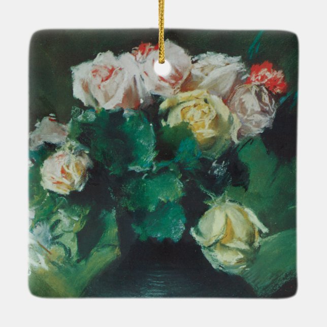 Flowers (aka Roses) by William Merritt Chase Ceramic Ornament (Back)